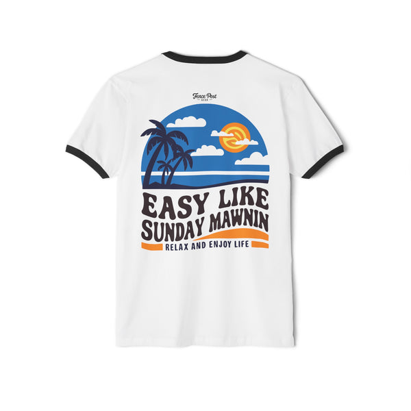 Easy Like Sunday Mawnin Reversed - Unisex Cotton Ringer T-Shirt