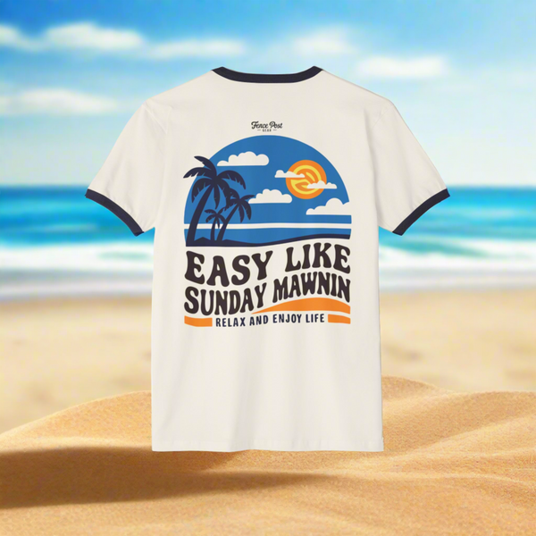 Easy Like Sunday Mawnin Reversed - Unisex Cotton Ringer T-Shirt