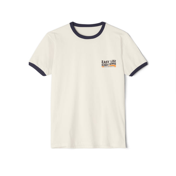 Easy Like Sunday Mawnin Reversed - Unisex Cotton Ringer T-Shirt