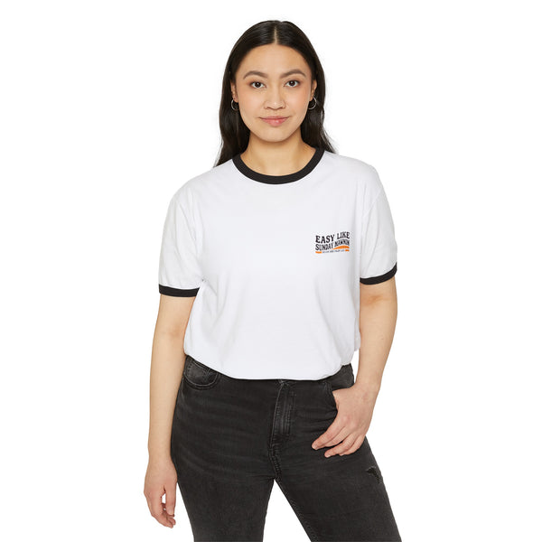 Easy Like Sunday Mawnin Reversed - Unisex Cotton Ringer T-Shirt