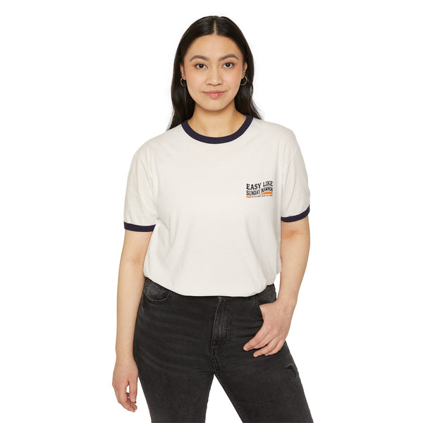 Easy Like Sunday Mawnin Reversed - Unisex Cotton Ringer T-Shirt